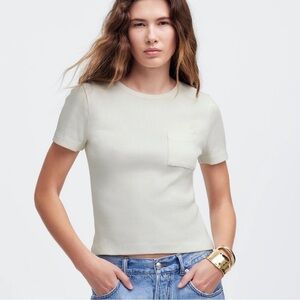 Madewell vintage ivory Garment-Dyed Ribbed Crewneck Pocket Tee